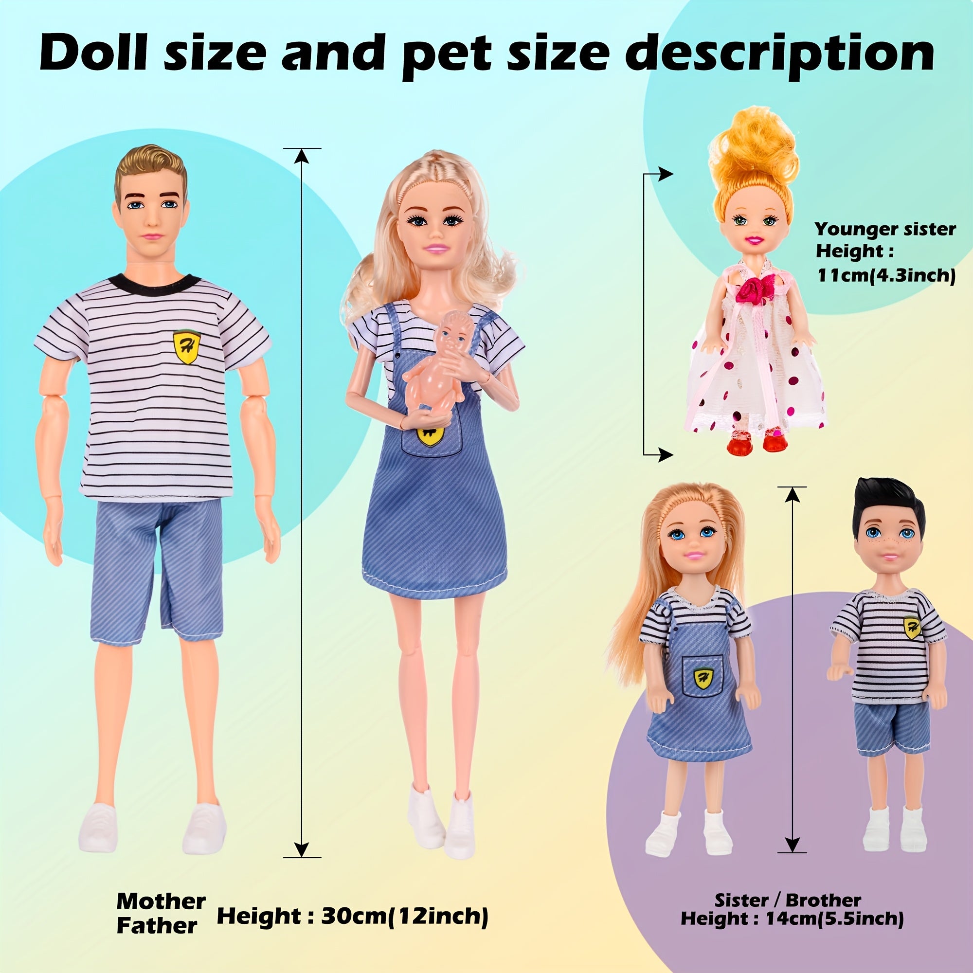 Family Doll Toy Set, Collectible Dolls with Pets and Other Accessories, Holiday and Birthday Gifts for Kids Ages 3+, 6 Dolls