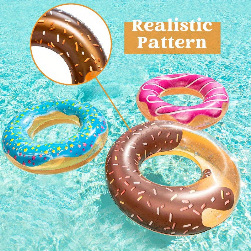 Glitter Donut Pool Float 32.5'' (3-Pack), Inflatable Swim Ring, Fun Balloon Ring Toy for Summer Pool Party And Donut Party Supplies