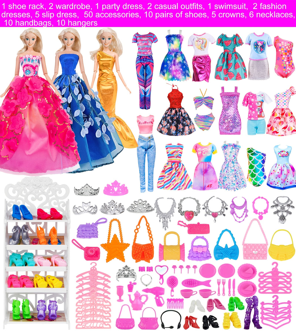 [Christmas Gift] 105pcs Doll Clothes (No Doll) And Additions Doll Closet Playset Wardrobe Toys for 11.5 Inch Girl Doll Including Wardrobe, Shoe Rack, Dress, Shoe Hangers, Christmas Gift for Kids Aged 3-12