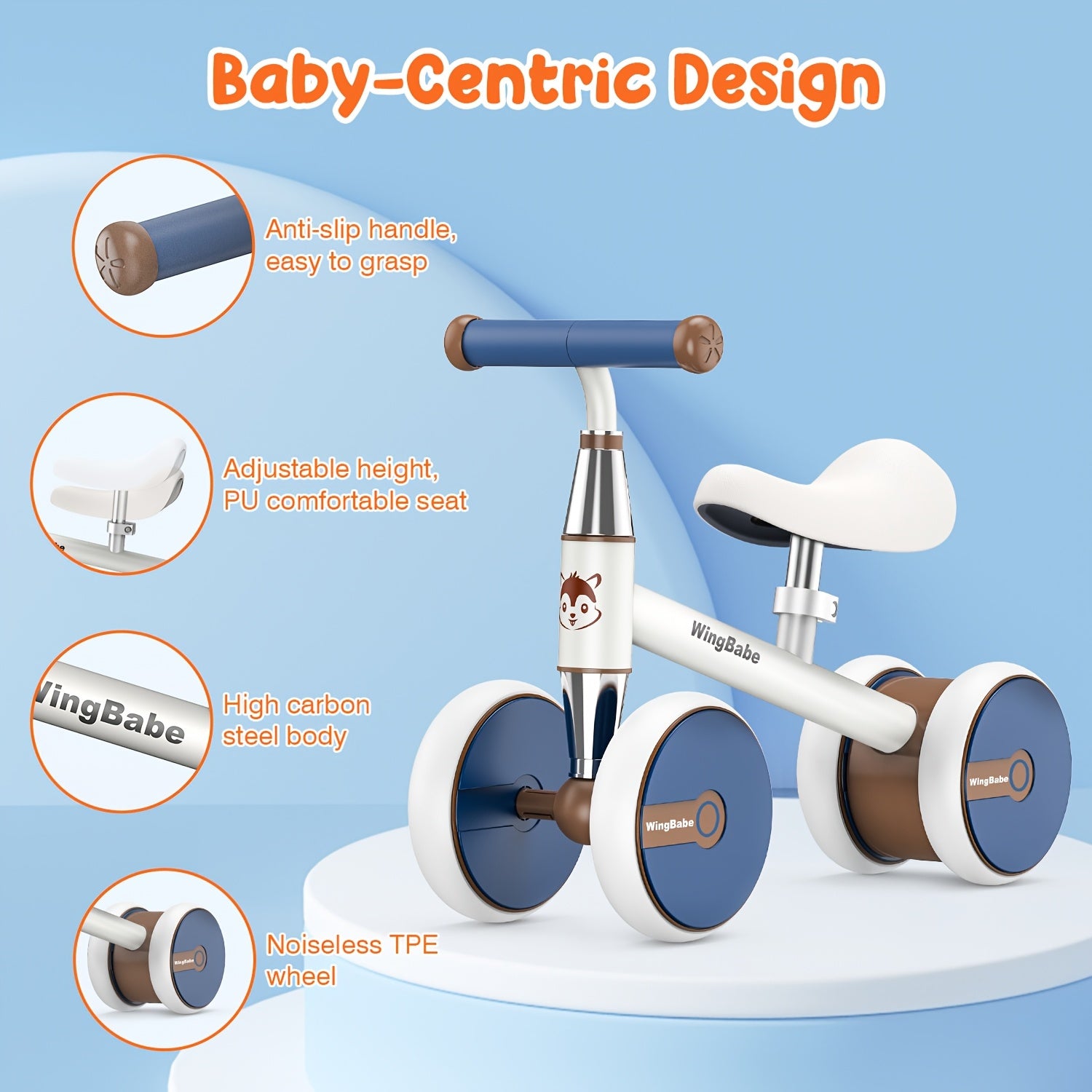 [Perfect First Birthday] Baby Balance Bike for 10-36 Month Toddler Boys & Girls, 4 Wheels Kids First Balance Bike, Perfect First Birthday & Children's Day Gifts