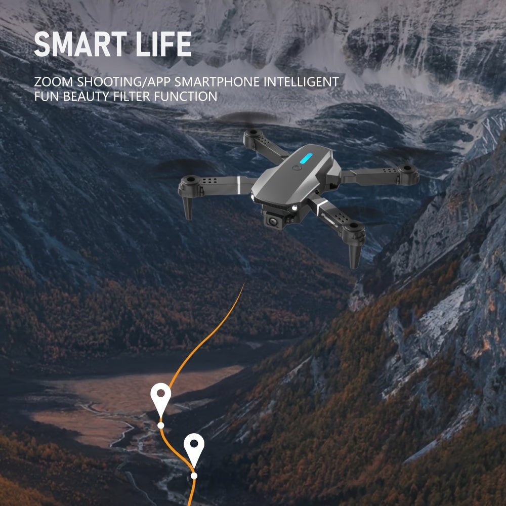[360° Stunt Flip]E88 Drone, Equipped with Dual Cameras, Portable Foldable Body, 500Mah Battery Capacity, Optical Flow Positioning, Intelligent Height Setting, Indoor And Outdoor Aerial Drone, Suitable for Outdoor Adventure Enthusiasts