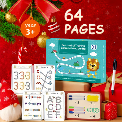 64 pages, 8 pens, writing and drawing set, magic practice handwriting book set, suitable for children aged 3-8 - enhances writing skills, comes with erasable pens and refills, educational drawing and pen control workbook, essential for early learning