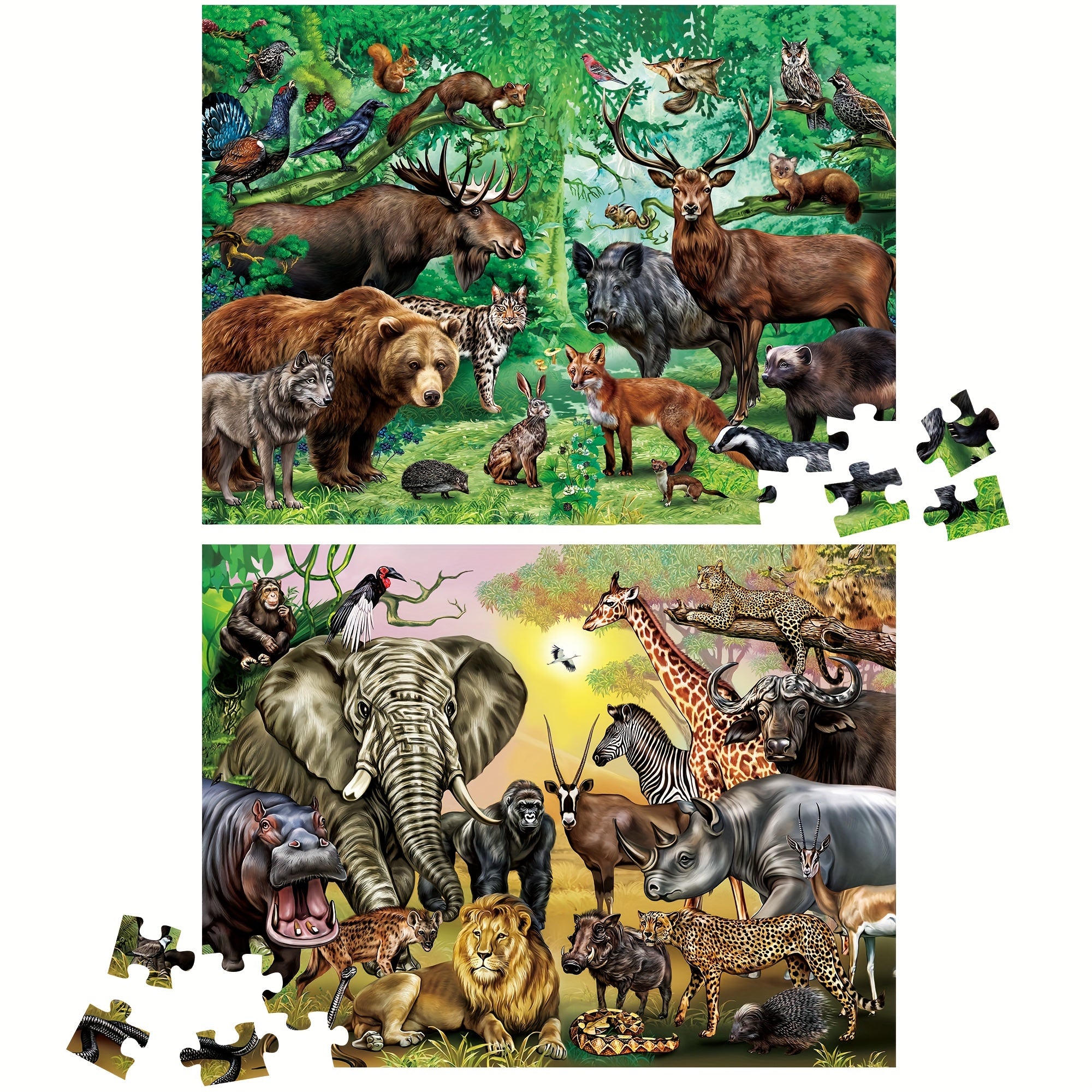 Double Sided Jigsaw Puzzles 100pcs for Kids 3-8, Jungle Animal Puzzle Toys for Boys Girls Kids Christmas Gifts Birthday Gift, Thanksgiving Day Present
