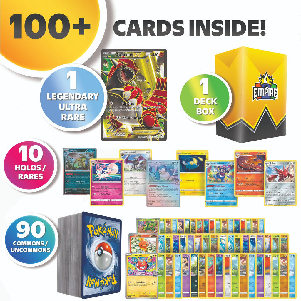 Legendary & Mythical Ultra Rare Battle Bundle | 100+ Pokémon Cards | 1x Ultra or Double Rare Legendary/Mythical Guaranteed | Holos & Rares Included! | Perfect Gift for Kids & Collectors!