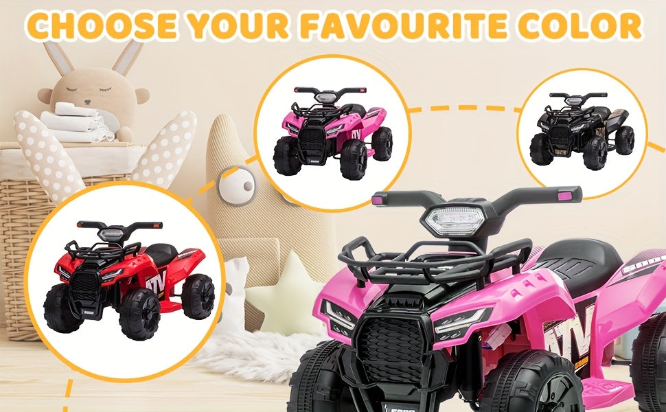 1pc 6V Kids Ride on Toy, 4-Wheeler Quad ATV with 1.2MPH Max Speed, Treaded Tires, Rubber Handles, Push-Button Go, Electric Ride on Toys Best Gifts for 18-36 Months Boys Girls