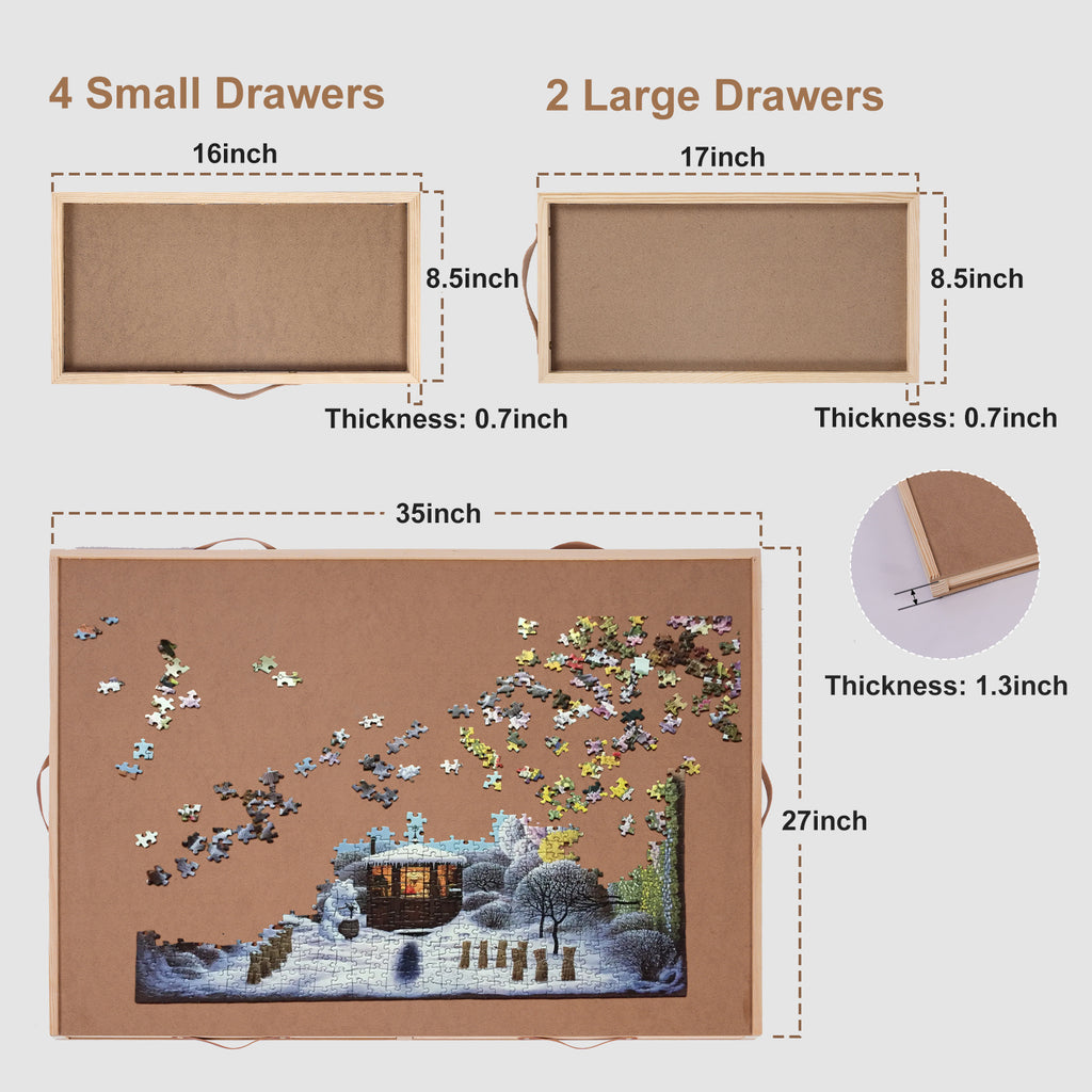 Large 35“x27” Rotating Puzzle Table with Easy Pull Handle Drawers, Puzzle Organizer Board for Adults and Seniors