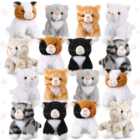 Gift for Her/Him 16pcs Cat Animals Bulk 5 Inch Kitten Assorted Cute Cat Gift Small Animal for Birthday Adopt Pet Party Favor Classroom Supplies Multi-item Party Packs (Cute Style) Halloween Christmas, Festive Decorations, Event Giveaways, Whimsical