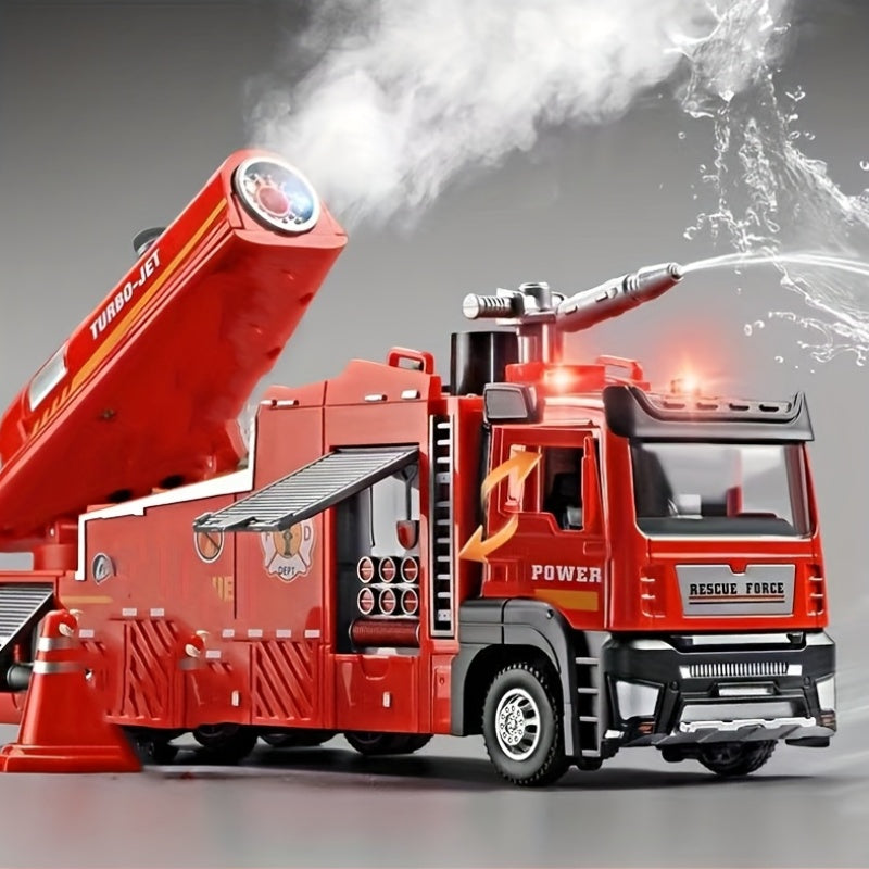 Zinc Alloy Firetruck Model, Upgraded Version Water And Fog/Mist Spray Fire Rescue Truck Toys for Kids, Pull Back Fire Truck with Light And Sound Function, Ideal Gift for Boys And Girls Birthday, Holiday