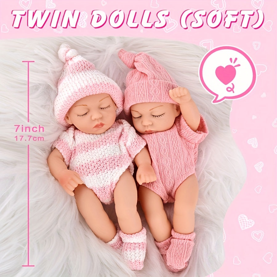 [Holiday Gifts] A Set Of 2 7-Inch Baby Dolls, Simulated Dolls, Reborn Dolls, Holiday Gifts Doll Included
