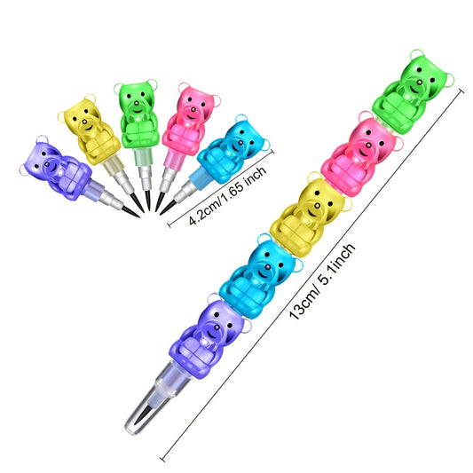 5 In 1 Stackable HB Pencils, Bear-Shaped Multicolor Pencils No Sharpening Needed, Perfect For Party Favors And School Supplies, 30pcs/59pcs