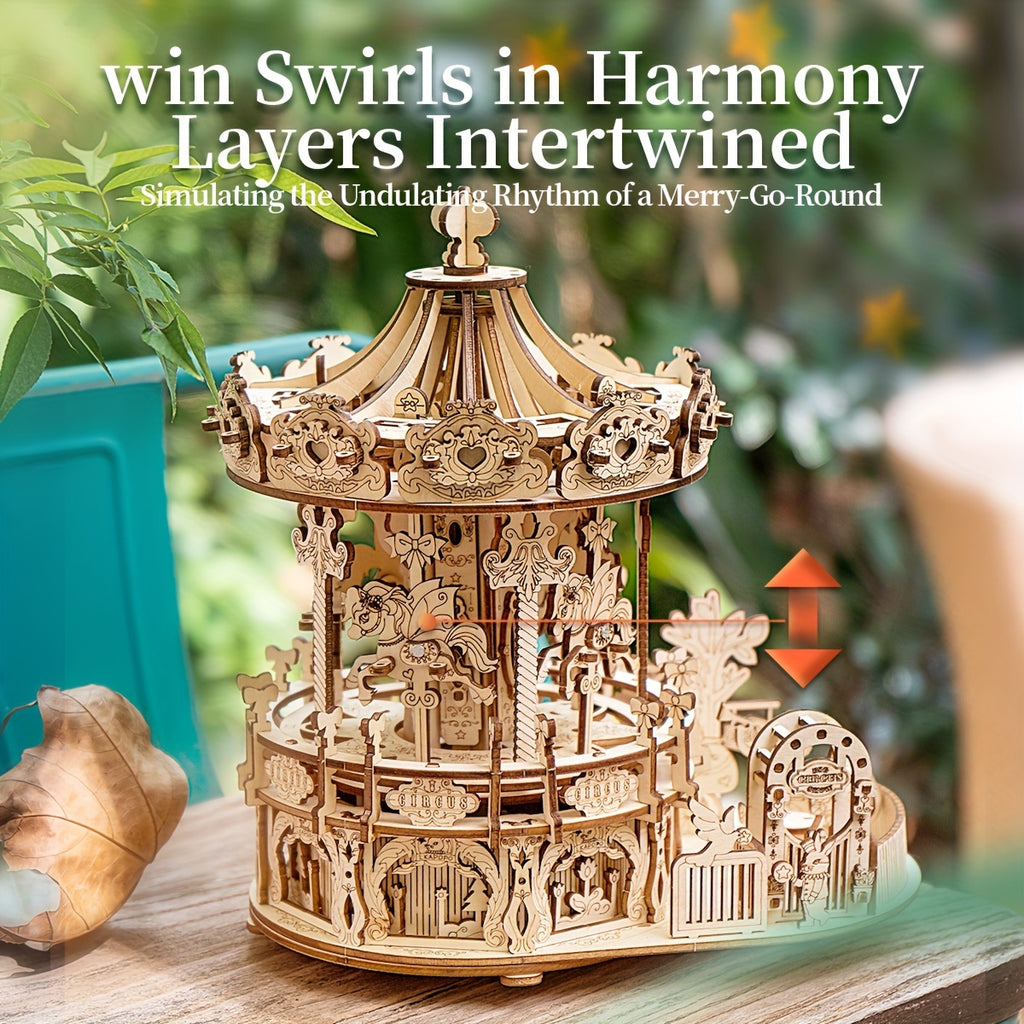 Intricate 3D Wooden Puzzles Featuring a Musical Carousel, Perfect As Display Gifts for Teenagers, Men, Women, And Families During The Christmas Season