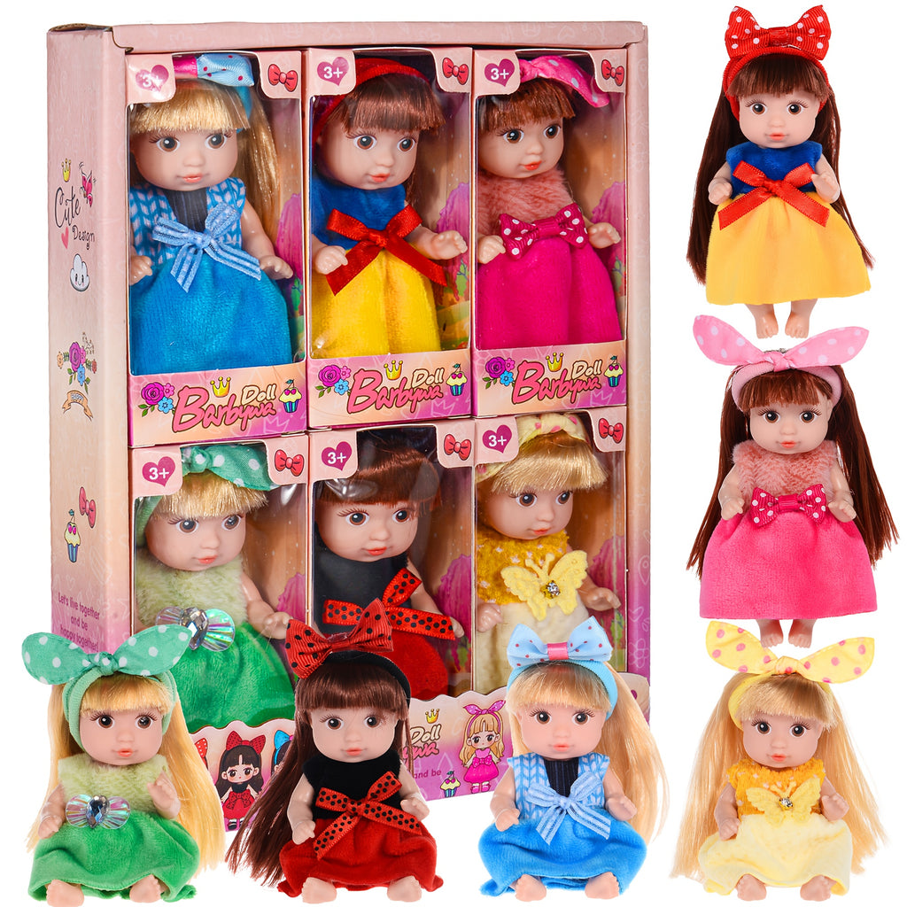 6pcs 4 Inch Mini Fashion Doll Collection - 6 Unique Stylable Hair Dolls with Rotatable Limbs & Cute Outfits Collectible Toy Gift for Kids Halloween Christmas Gifts