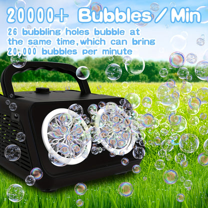 Electric Bubble Maker for Kids, Producing Over 20, 000 Bubbles Per Minute with Dual Fans, Includes 10X Bubble Solution, Ideal for Outdoor Play