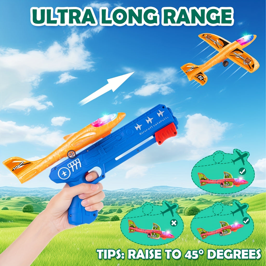 Airplane Launcher Toy with 3 Stickers - Interactive Flying Game, 2 Flight Modes, Durable PP Material, Easy Assembly - Ideal for Outdoor Play, Halloween, Christmas, Birthday Gifts for Ages 3-12