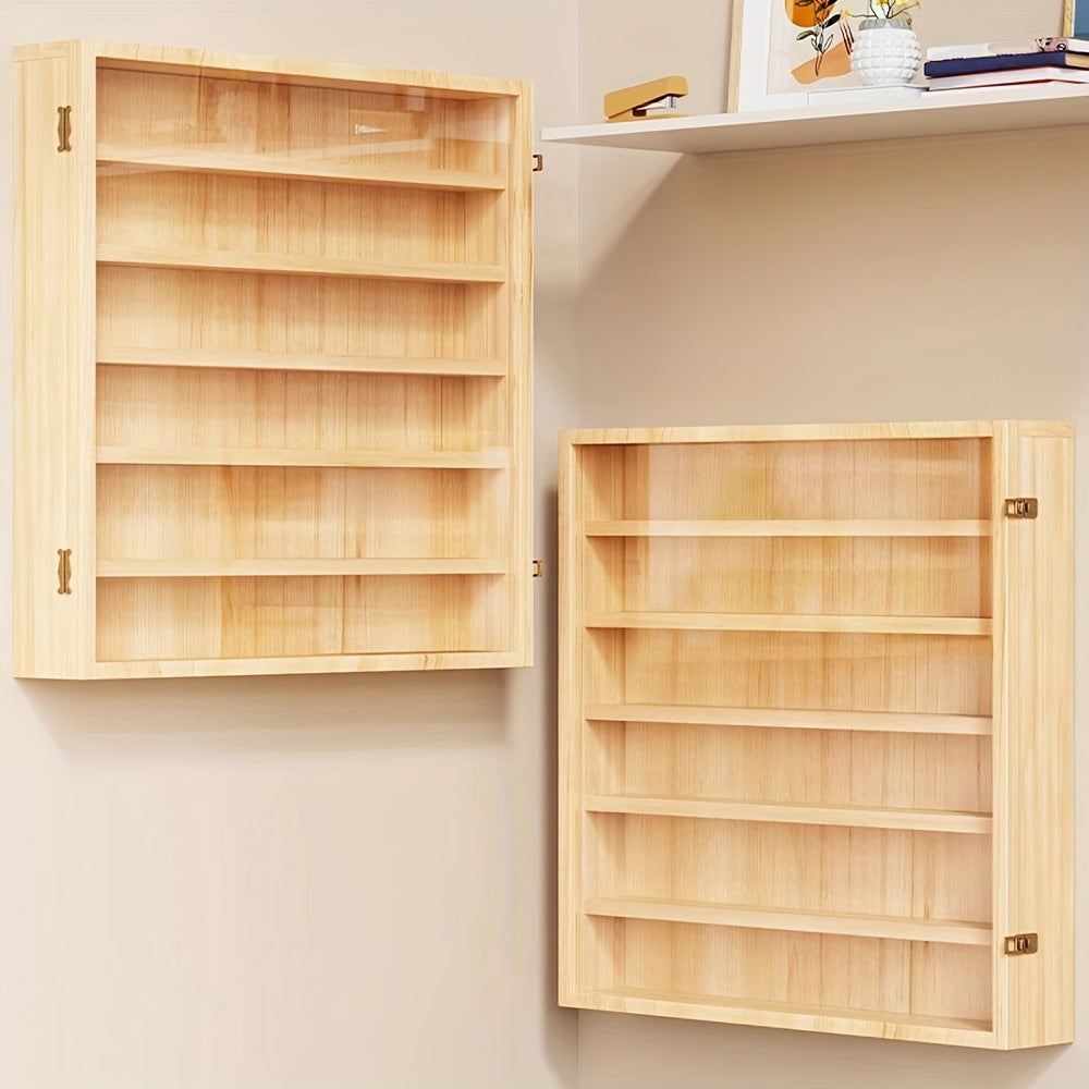 6-layer Simple Solid Wood Wall-mounted Figurine Collection Box, Floor-standing Or Wall-mounted, Transparent Storage And Display Cabinet, Acrylic Doll Display Box, Wall-mounted Shelf, Space-saving Design
