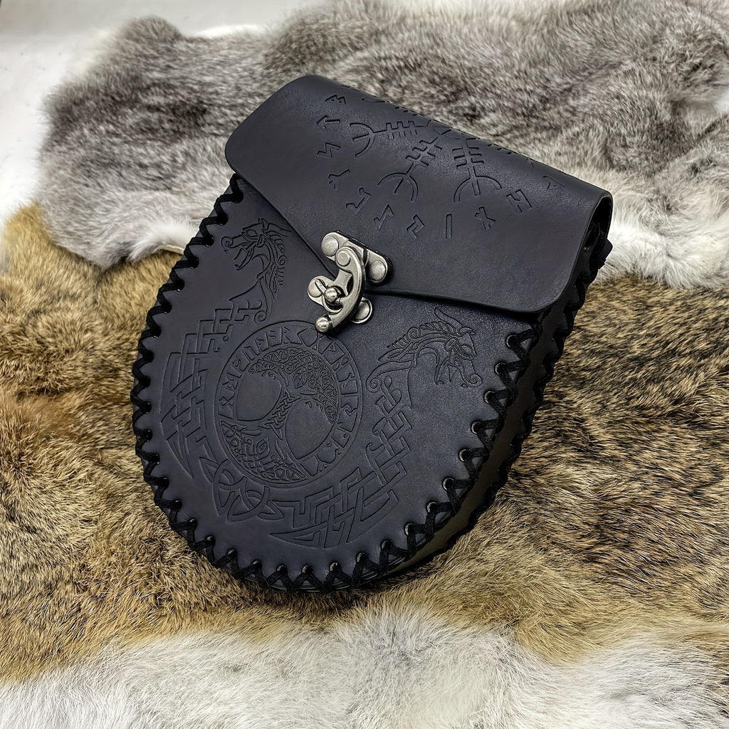 Viking Handmade Retro Faux Leather Waist Bag With Medieval Style, Ideal For Role-playing In Stage Plays