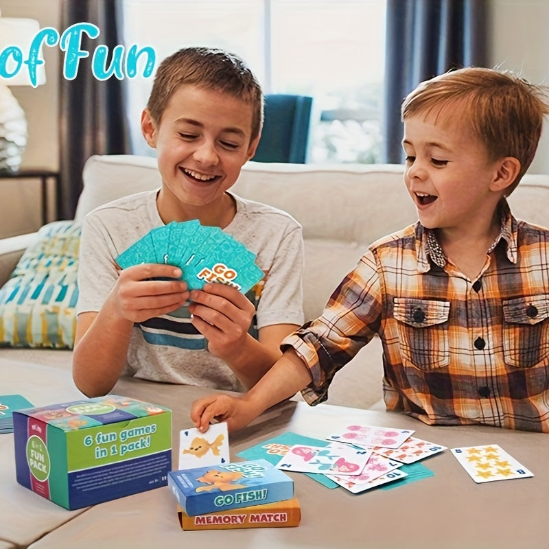 6-in-1 Kids Card Games with 6 Decks - Go Fish, Old Maid, Crazy Eights, Memory Match, Slap Jack & Animal Cards | Birthday & Christmas Games Suitable for &, Stocking Stuffers, Learning