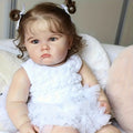 24-inch -Scale Realistic Reborn Girl Doll with 3D-Painted Skin & Soft Vinyl Limbs - Lifelook Suitable for Collectors, Doll Complete with Soothing Item, Bottle & Ear Studs, White Dress for Role-Play or Display