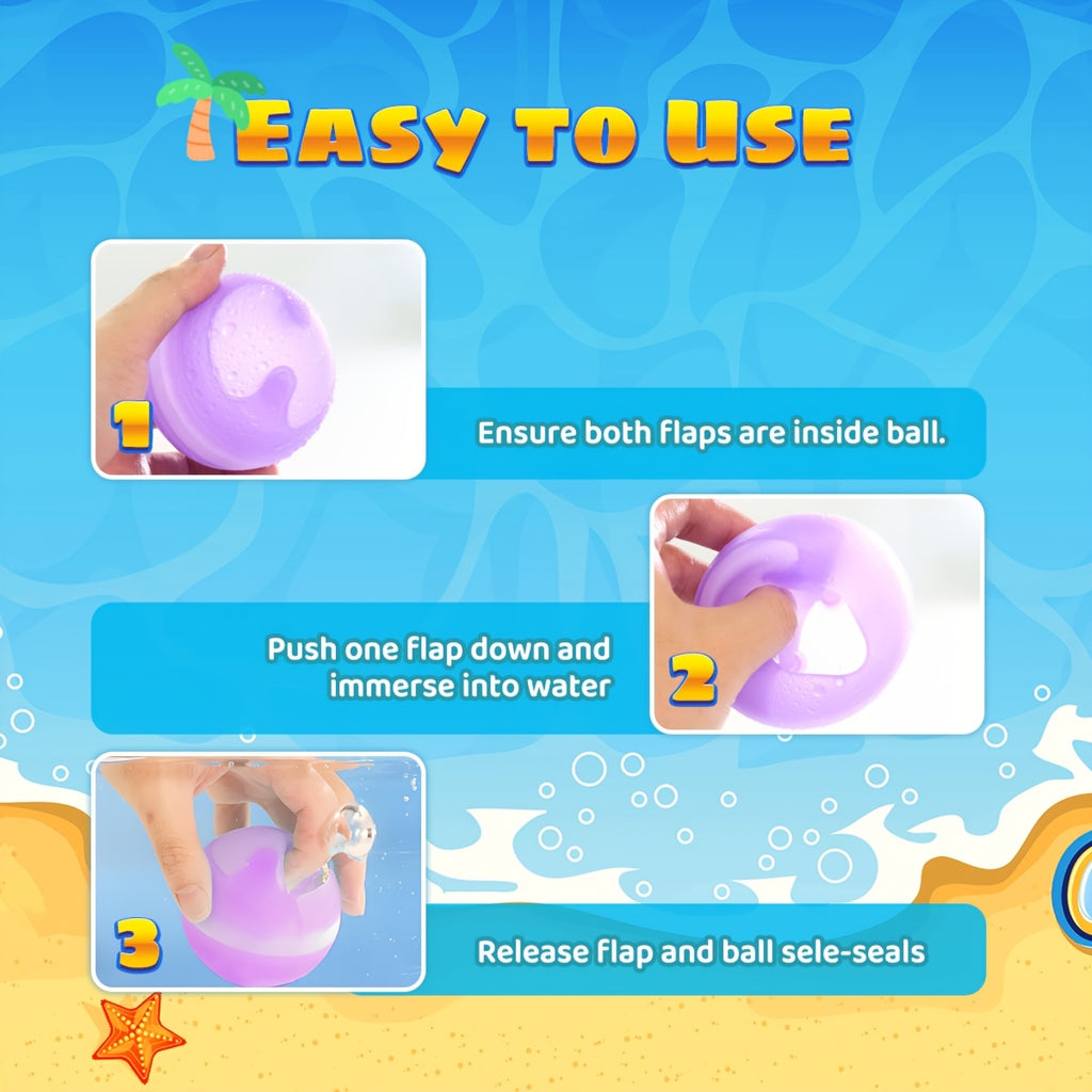 Reusable Water Balloons for Kids - No Magnets, Leak-Resistant Splash Balls, Quick-Fill & Long-Lasting - Durable Outdoor Water Toys for Summer Pool Party, Backyard Water Games