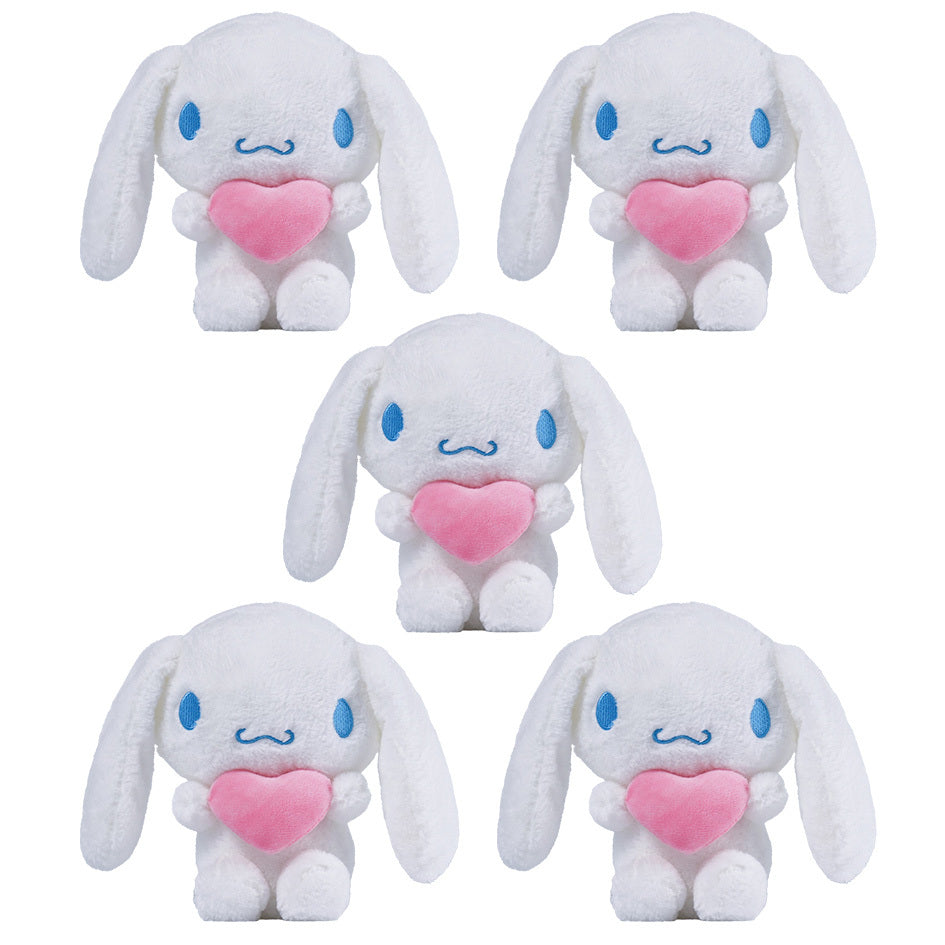 (Licensed) Sanrio 5pcs Set: Adorable Hello Kitty, Kuromi, Melody, and Gudetama Plushies Holding Hearts Perfect for Birthday Gifts, Holiday Surprises, Christmas, Thanksgiving, and Atmospheric Decora