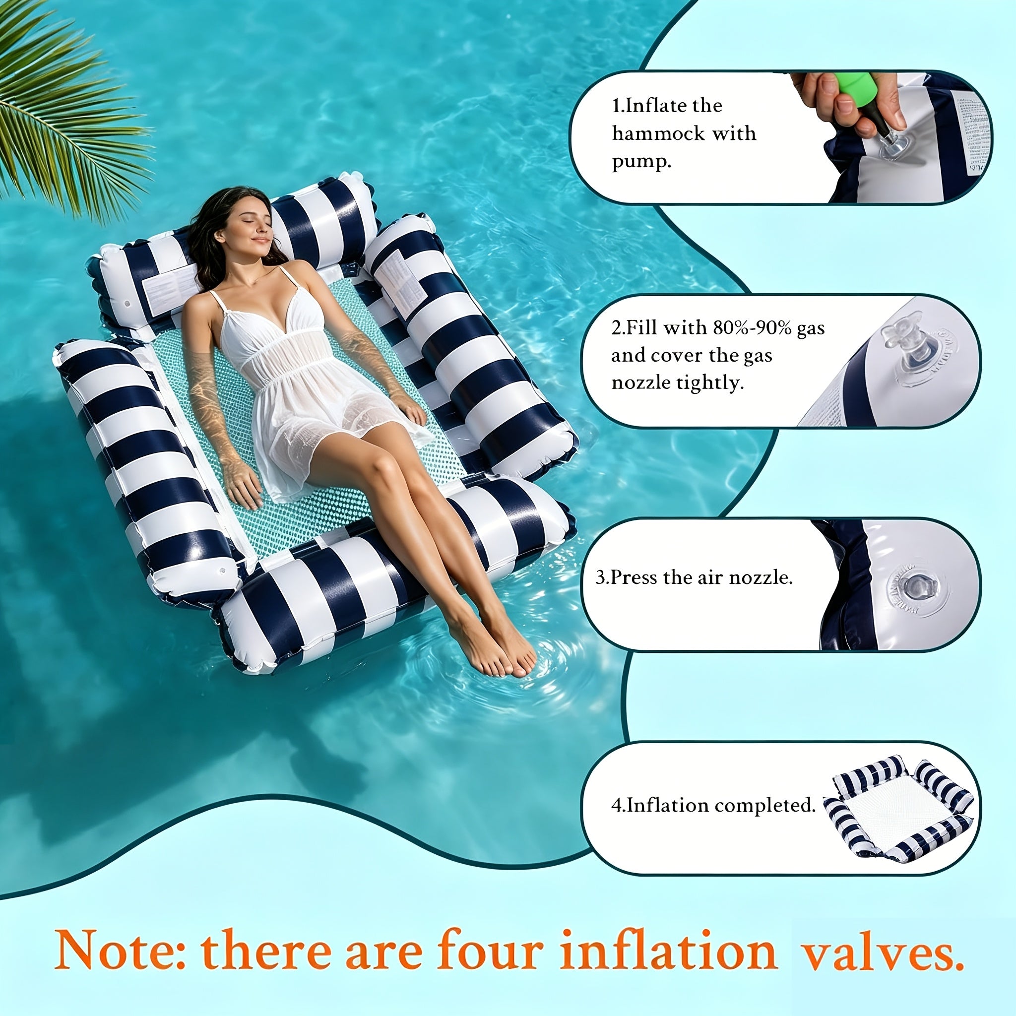 2/3pcs Adult Inflatable Pool Float Bed, Floating Pool Chair with Cooling Mesh, 110Cm/43.3In Portable Foldable Seat, Beach Vacation Essential, Striped Adult Float Bed, Inflatable Swim Ring
