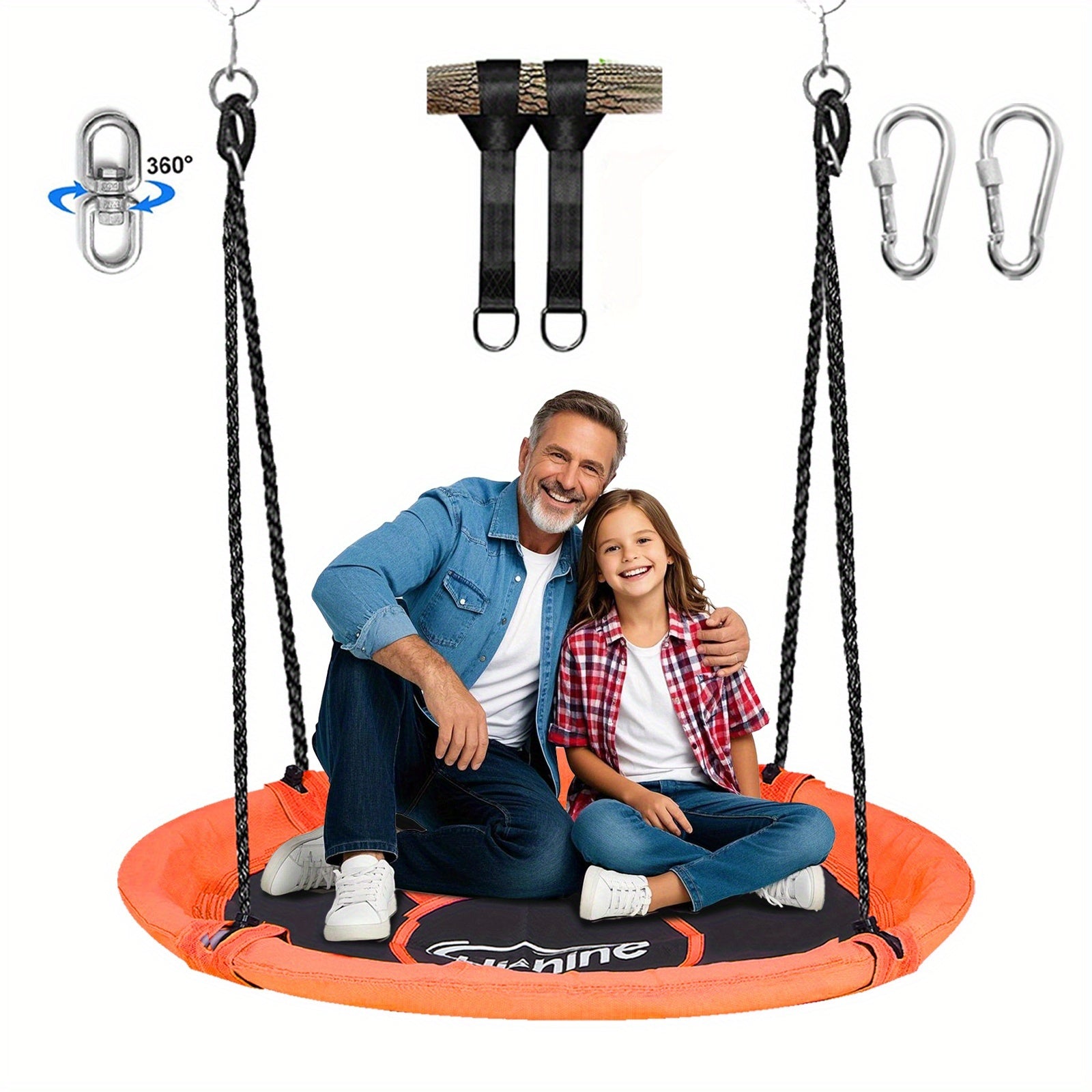 43" Large Rotating Saucer Swing for Kids, 360° Spinner Swing with Swivel, Adjustable Ropes And Hanging Straps, Outdoor Tree Or Swing Set Accessory, Durable Round Mat for Playground Or Backyard, Day Gift