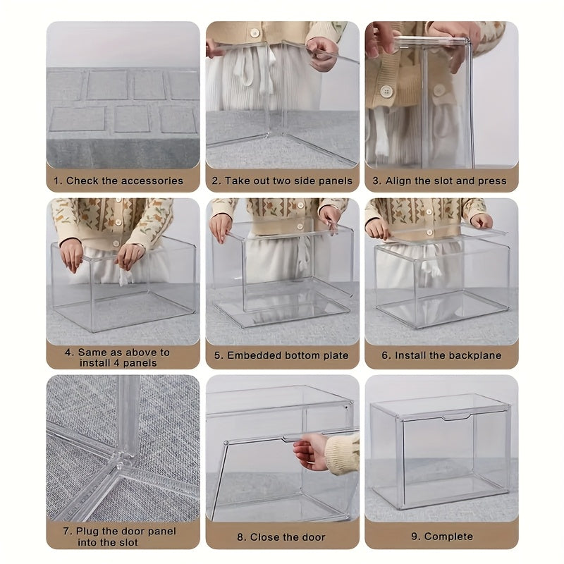 1/2pcs XL Clear Stackable Acrylic Storage Bins with Magnetic Lid, Dustproof Large Showcase for Helmet, Figures Collectibles, Shoe, Book, Bag Organizer Cosmetic Display Cases