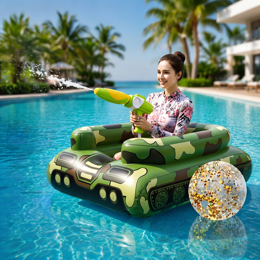 60-Inch X-Large Inflatable Pool Float For Adults, Heavy Duty Ride-On Pool Float, Built-in Sprayer System With 16-Inch Beach Ball, Durable PVC Blow-Up Raft For Lake, Beach, Summer Party Accessory, Outdoor Water Lounge