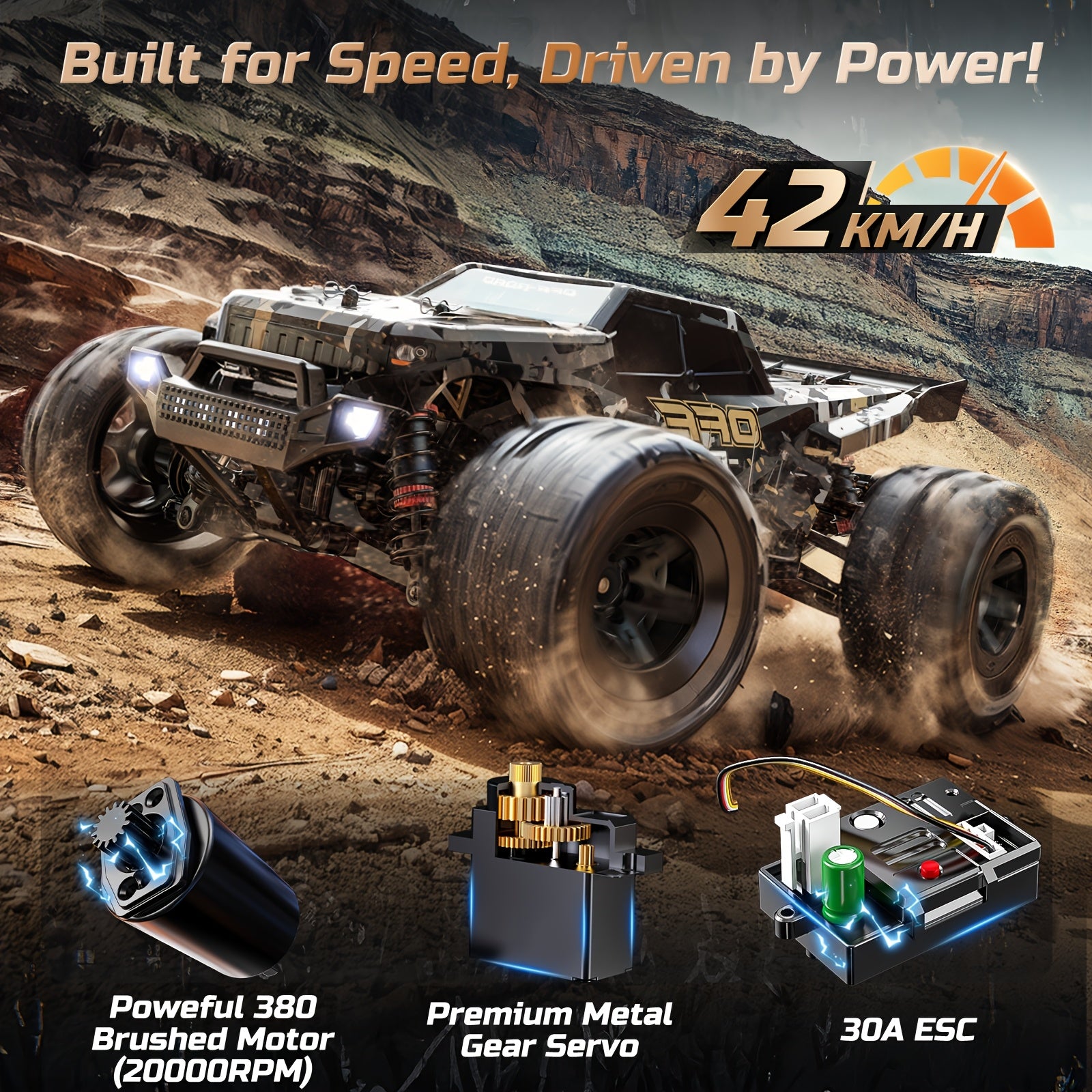 [High Speed RC Car] DEERC 1/16 All Terrain Fast RC Cars for Adults 42KM/H, High Speed 4WD Off-Road Remote Control Truck, Non-toy Product, Intended for Professional Users, Collectors, Or Dedicated Sports And Competitive Use Only, 2.4Ghz High Speed Car, Mon