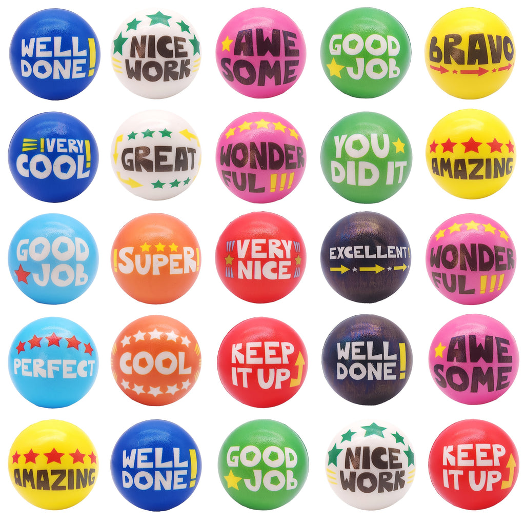 24 Pack Multicolor Motivational Squeeze Balls Suitable for Classroom, Office, Team Building - Soft Squertzy with Positive Affirmation Slogans, Prizes & Rewards (24pcs, 2.48inch)