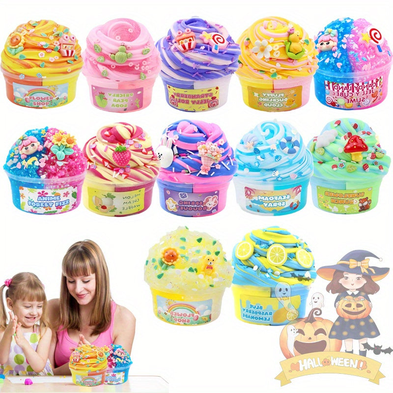 [Slime Kit Party Toys] 12 Cups Mixed Mud Bull Glue Set Slime Kit Slime, Fruit Color Mud Set Soft Production Kit, Suitable Girls And Boys Party Toys