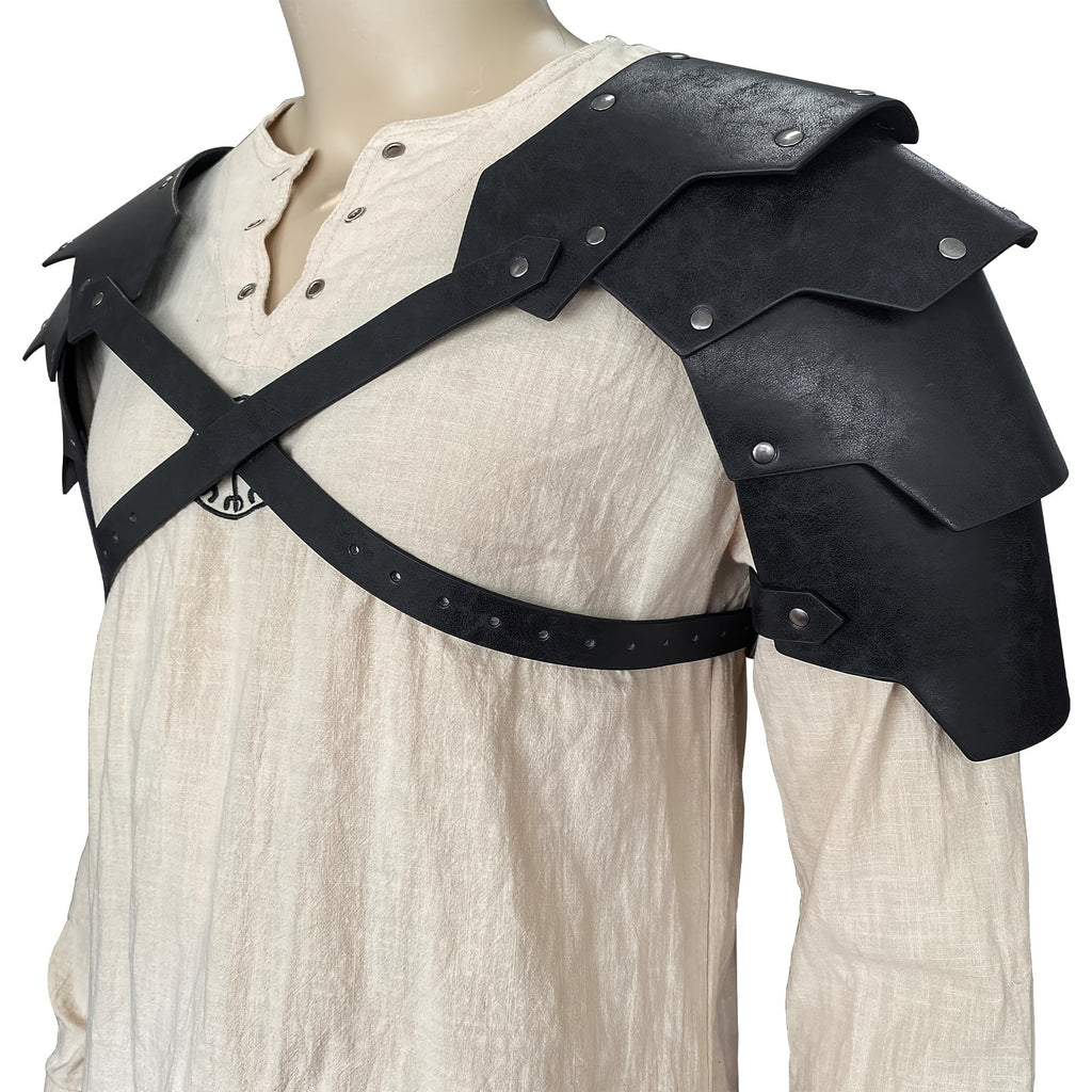 Medieval Retro Warrior Faux Leather Double Shoulder Armor for Halloween COSPLAY Props Men & Adults