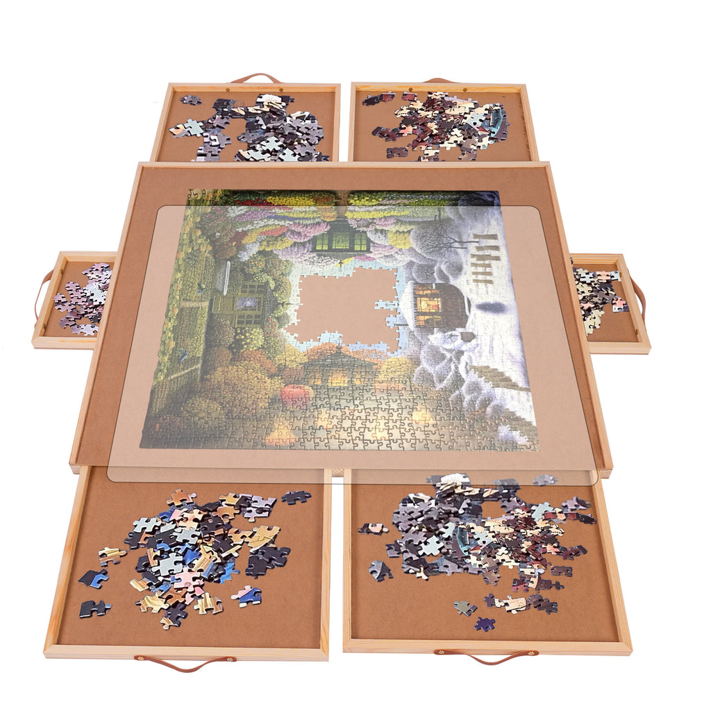 Large 35“x27” Rotating Puzzle Table with Easy Pull Handle Drawers, Puzzle Organizer Board for Adults and Seniors