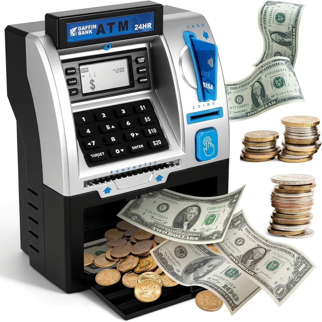 ATM Kids Penny Bank, Kids Banknote And Coin Savings Bank, Electronic ATM Cash Coin Savings Bank with Password, Suitable for Boys Girls Gift Toys, Christmas Gifts, Birthday Gifts