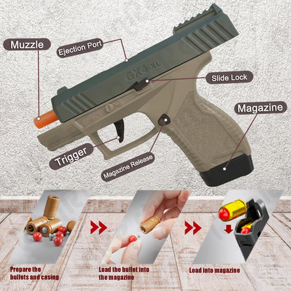 Soft Bullet Toy Guns, Soft Bullet Gun Toy ( 100 Bullets, 12 Shells, and 2 Magazines) Jumping Shell Automatic Rebound Decompression Can Be Empty Hanging Supply Clip, Educational Model Pistol Shooting