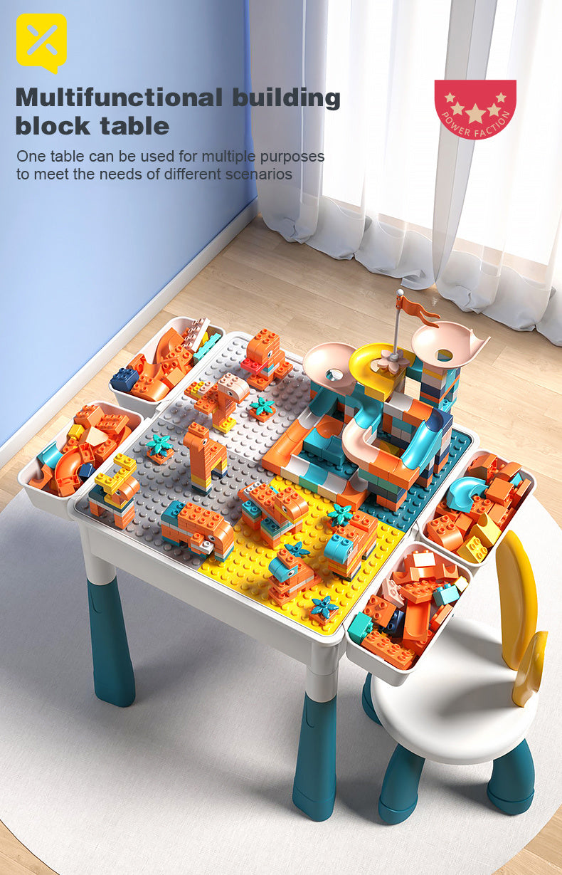 Kids All-in-One Activity Table - Multifunctional Kids Play Table with Building Blocks - Durable ABS Plastic Construction, Space-Saving Corner Design with Green Legs & White Tabletop - Suitable As Halloween, Christmas, Thanksgiving, New Year's Day