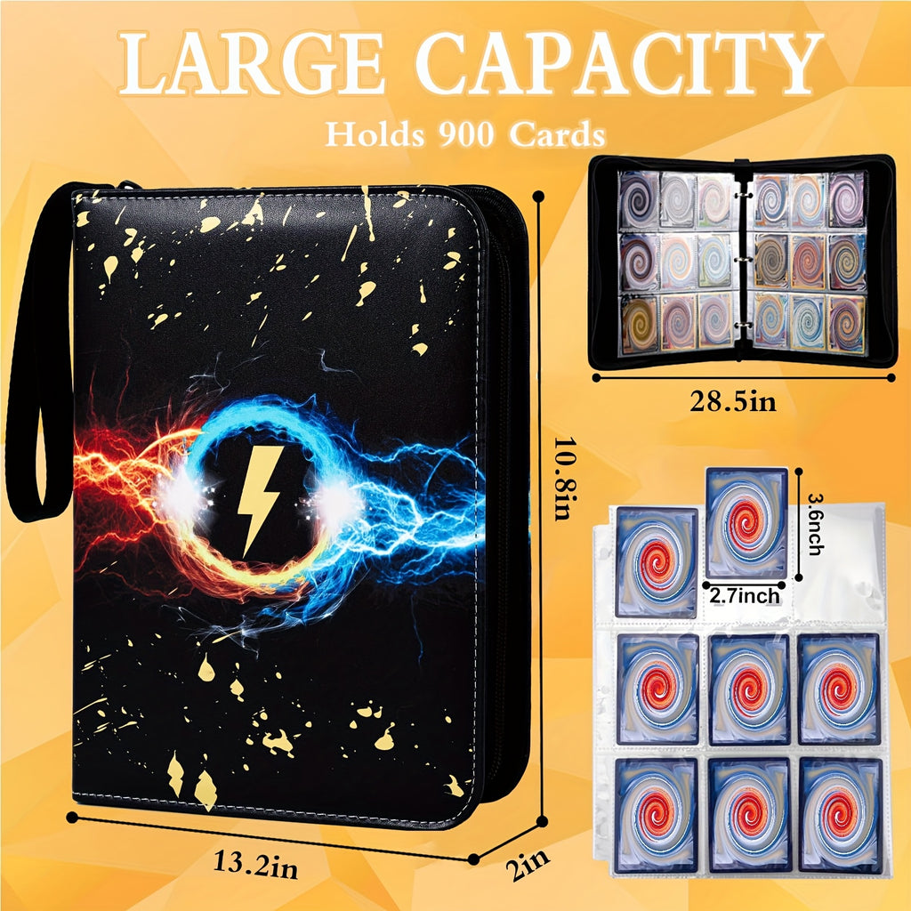 Trading Card Album for Collectors, 900 Card Capacity, 9 Pocket Card Binder with 50 Removable Sleeves, 3-Ring Card Holder for MTG, TCG, Sports Cards, Waterproof PU Leather