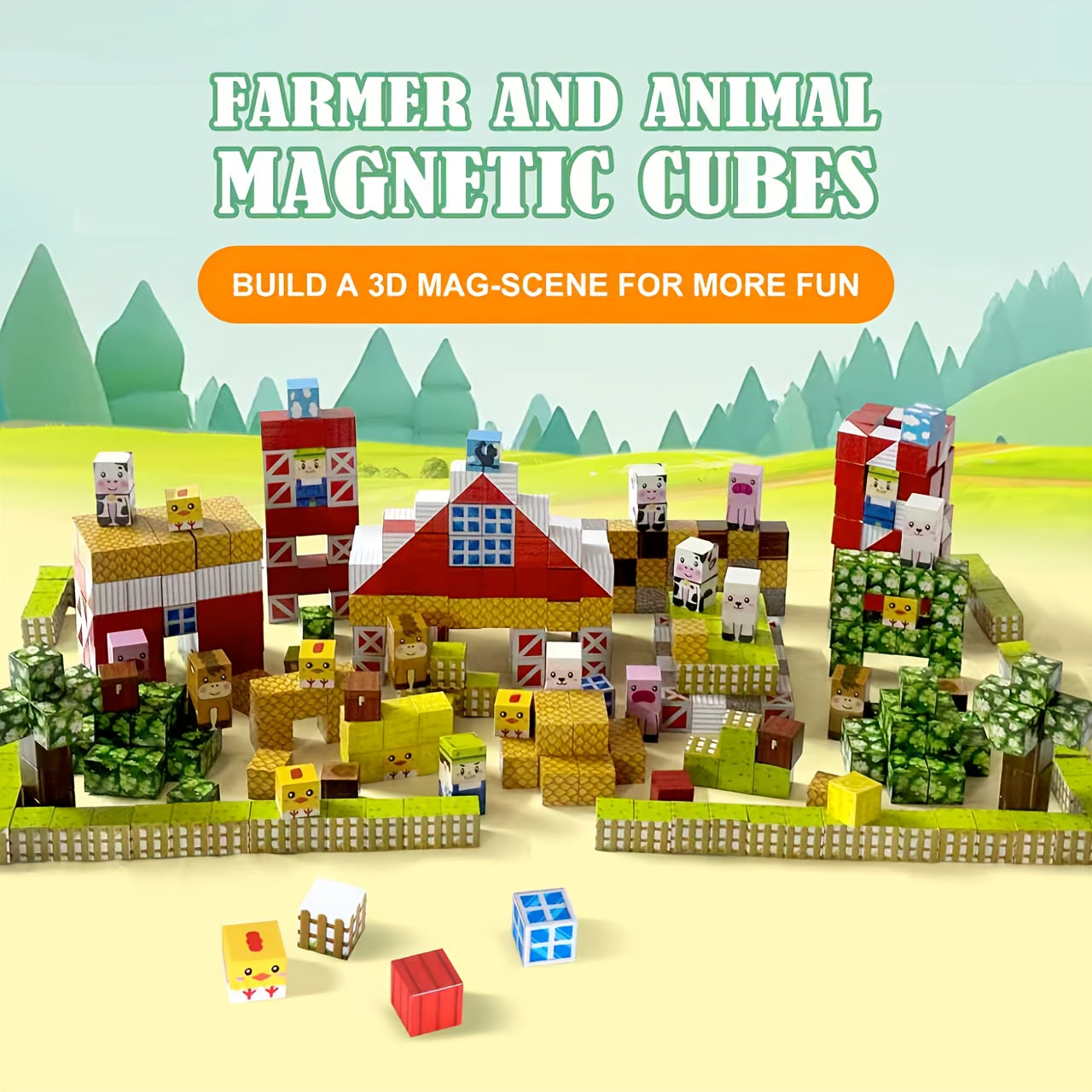 54pcs Magnetic Construction Block Set - Farm Animal And Farmer Theme STEM Educational Toy, Magnetic Cubes for Children, Creative And Learning Building Toys, Ideal Gift for Christmas, Birthdays, And Easter