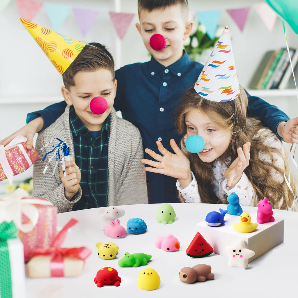 SYNCFUN 25pcs Mini Animals Fruit Mochi Squishies Toys Set Can Be Placed In Easter Eggs, Party Favors for Kids, Basket Stuffers Fillers for Party, Graduation Classroom Prize Supplies, July 4th, Halloween Party Favors Gifts