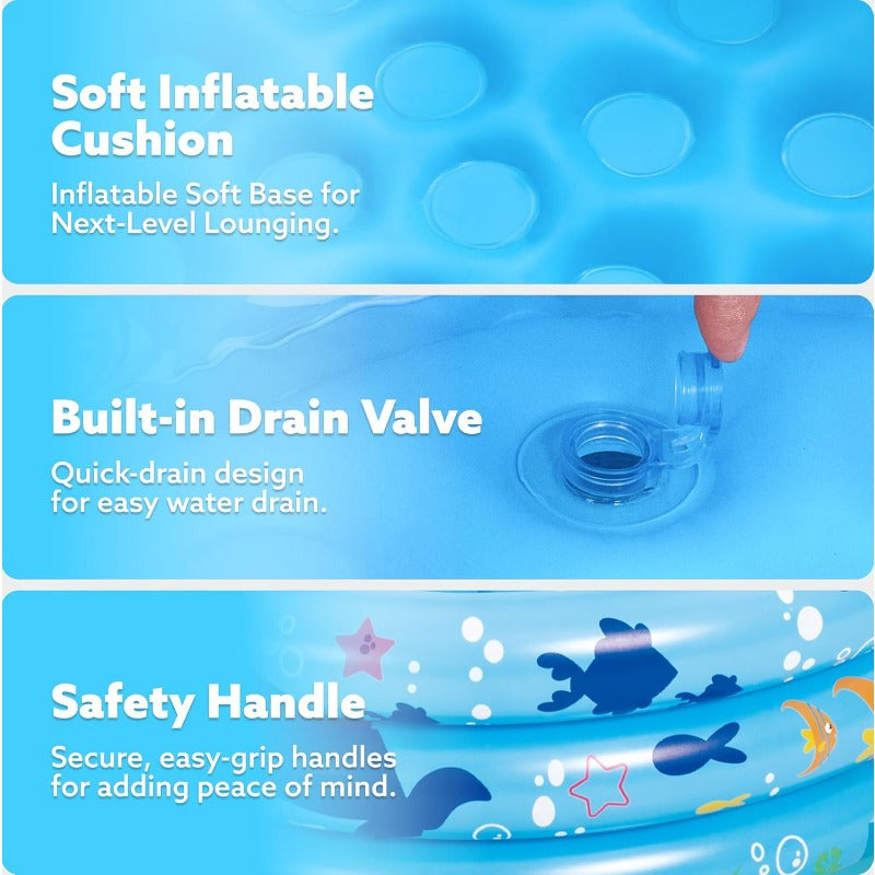 SYNCFUN 34"x10" Inflatable die Pool with Ocean Whale Pattern - 3-Ring Blue Pool for s & Dogs, 90lb Capacity, Portable Backyard Water Play Pit for Summer, Parties, Family Fun, Pet Cooling Station | Fun Play Area | Durable Inflatable for Halloween,Christmas