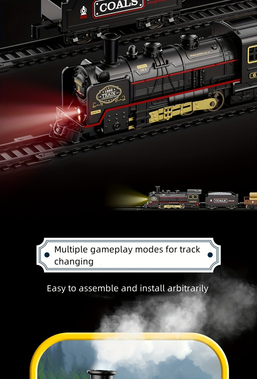 Steam Engine Battery Train Toy,  Train Model Set, Halloween, Christmas Holiday Gift