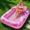 SYNCFUN Inflatable Tanning Pool Lounger Float, Extra Large Pool Floats Adult with Pillow, 4 in 1 Suntan Tub Raft Floatie, Sunbathing Bed Lounge Blow Up Ball Pit Party Gifts, Hot Pink