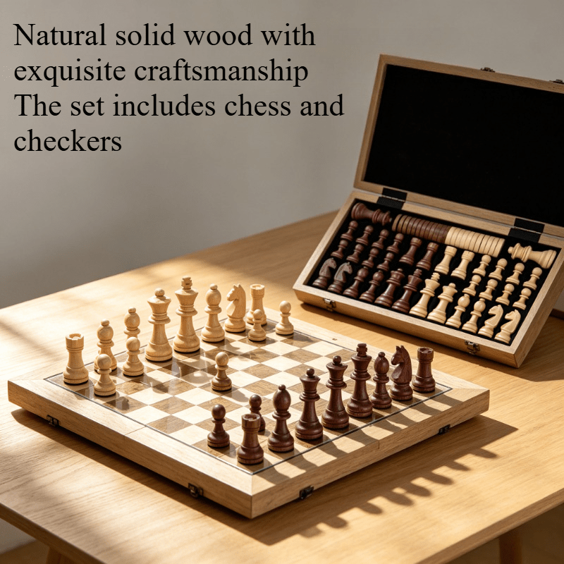 Professional Folding Chess Set - 33pcs Set (Including 16 Black Pieces, 16 White Pieces And 1 Chessboard) - Premium Gift Box, Travel-Friendly Portable Tabletop Game, an Essential Set for Chess Enthusiasts
