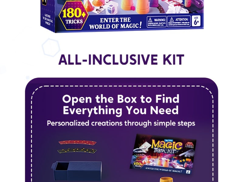 SYNCFUN 180+ Magic Trick Set Toy for Kids, My First Magic Trick Kit- Amazing Magician Toy with Step-by-Step Video Lessons, Easy Tricks Of Wand And Illusion Cards, Cool Christmas Birthday Party Gifts for Boys And Girls Aged 6+