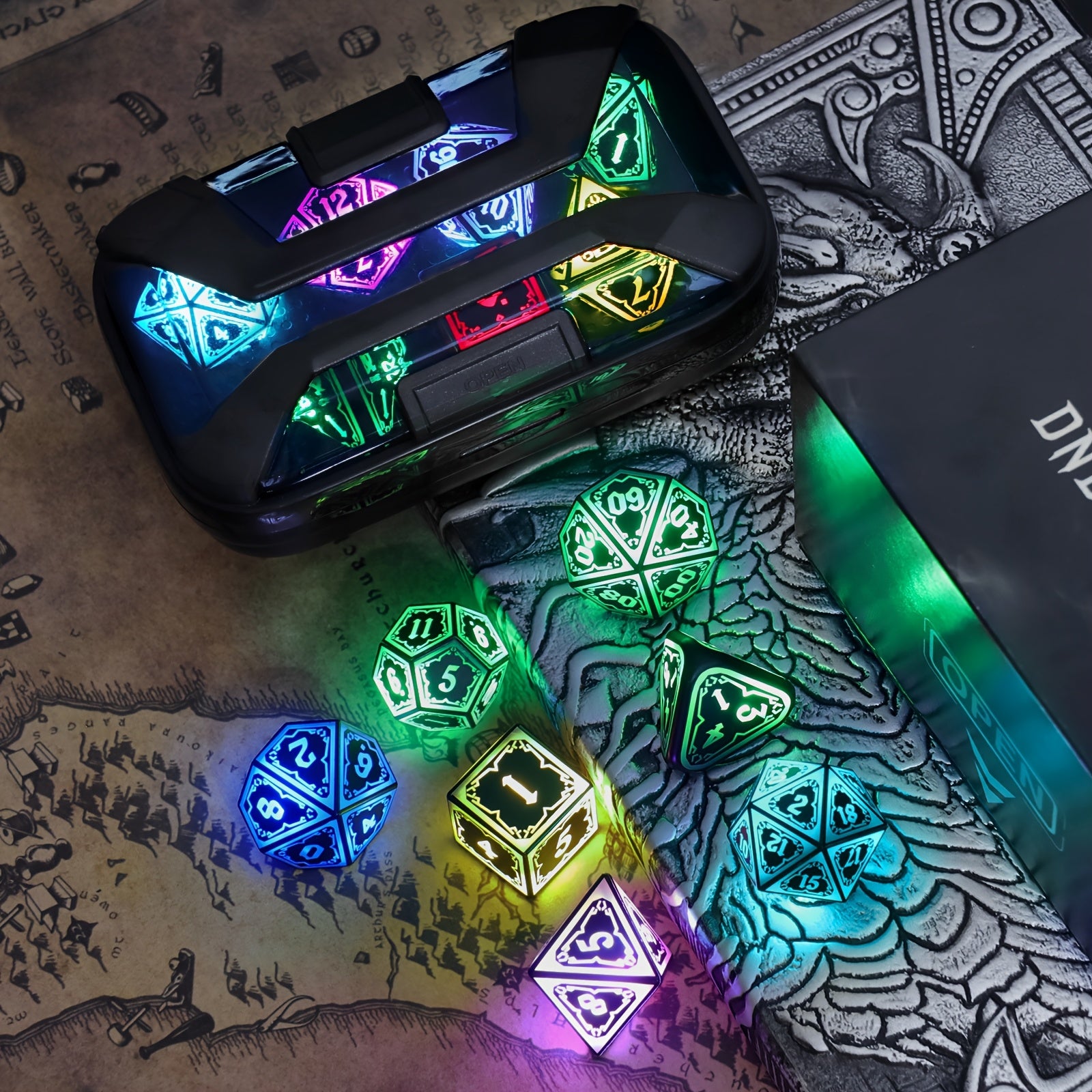 Illuminated RGB DND Dice Collection, 7-Color Polyhedral Role-Playing Dice with LED Features And Charging Case, Perfect for Christmas And Birthday Presents (Astral Shard Black)