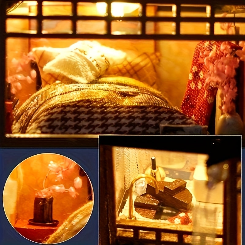 DIY Japanese-Style Wooden Dollhouse Kit with -Responsive Tatami & Miniature Furniture - Handmade Tiny House Model for & s, Dollhouse Collectors - Complete (No Glue/) - Birthday/Christmas Gift