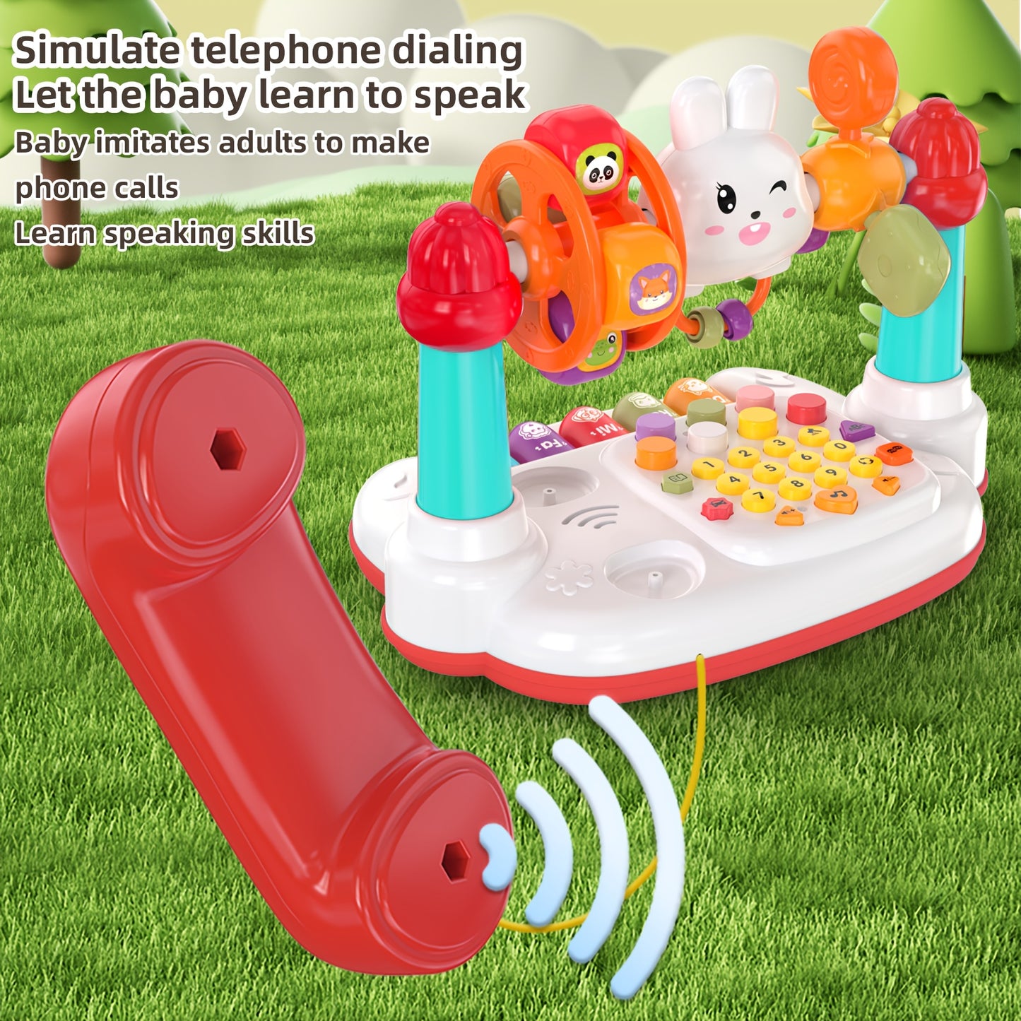 JOVOW, Toys, Multifunctional Rabbit Phone, Educational Storytelling Machine, Piano Music Light Toy, Multiple Modes to Switch, Sensory Toy for Kids, Easter Halloween Birthday Gifts, Christmas Gift