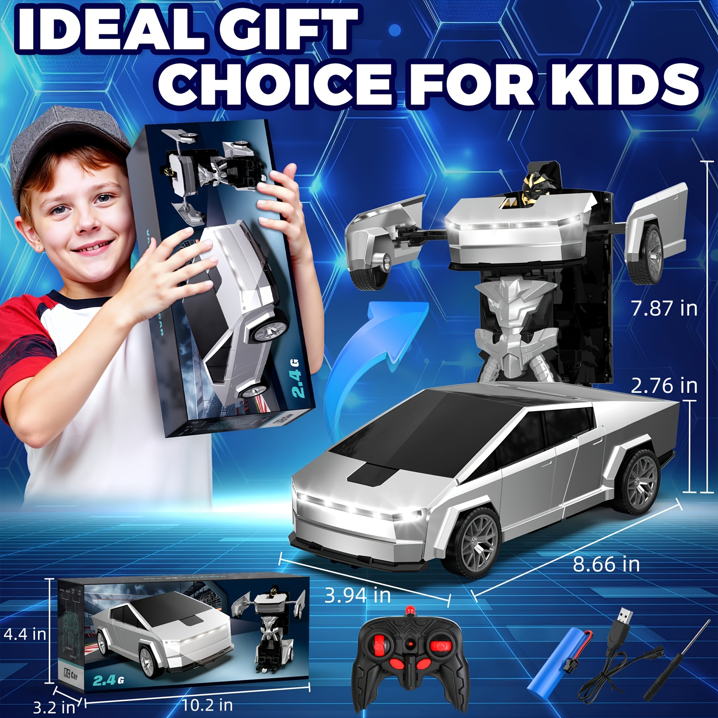 Remote-controlled Car, One-button Transforming Robot Toy Car With Cool LED Headlights, 1:18 Scale, 360-degree Spinning And Drifting, Perfect As A Christmas Gift, Birthday Gift, Or Easter Gift For Boys And Girls
