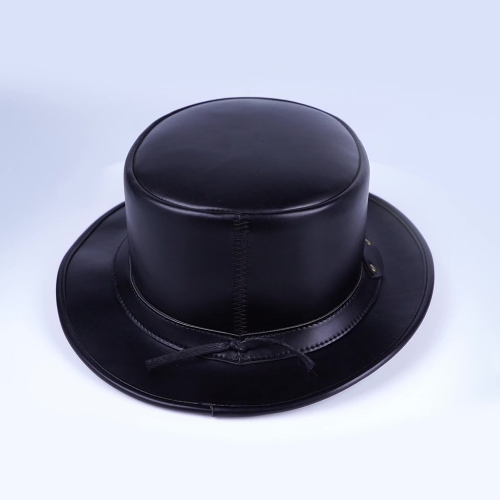 Genuine Leather Top Hat Fashion Gentleman Hat Black Deadman Top Hat for Men Women, Halloween Costume Topper Steampunk Hat, Shapeable Wide Brim, Lightweight Top-Grain Genuine Leather, High Quality &, Handcrafted Headwear, for Festival Unisex Outdoor