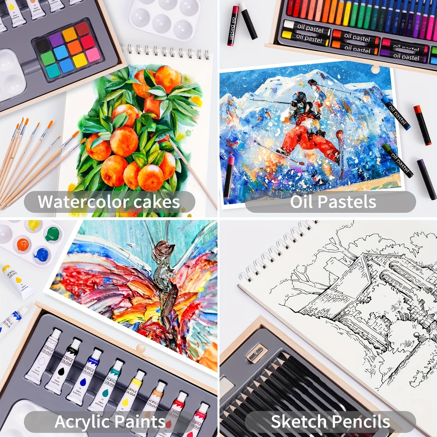 Professional Wooden Tabletop Art Easel for Painting, 85 Pieces Starter Acrylic Paint Set with Acrylic Paints, Sketch Pads, Brushes and Palette for Adults, Beginners, Professional, Arts, Crafts & Sewing, Painting, Drawing & Art Supplies